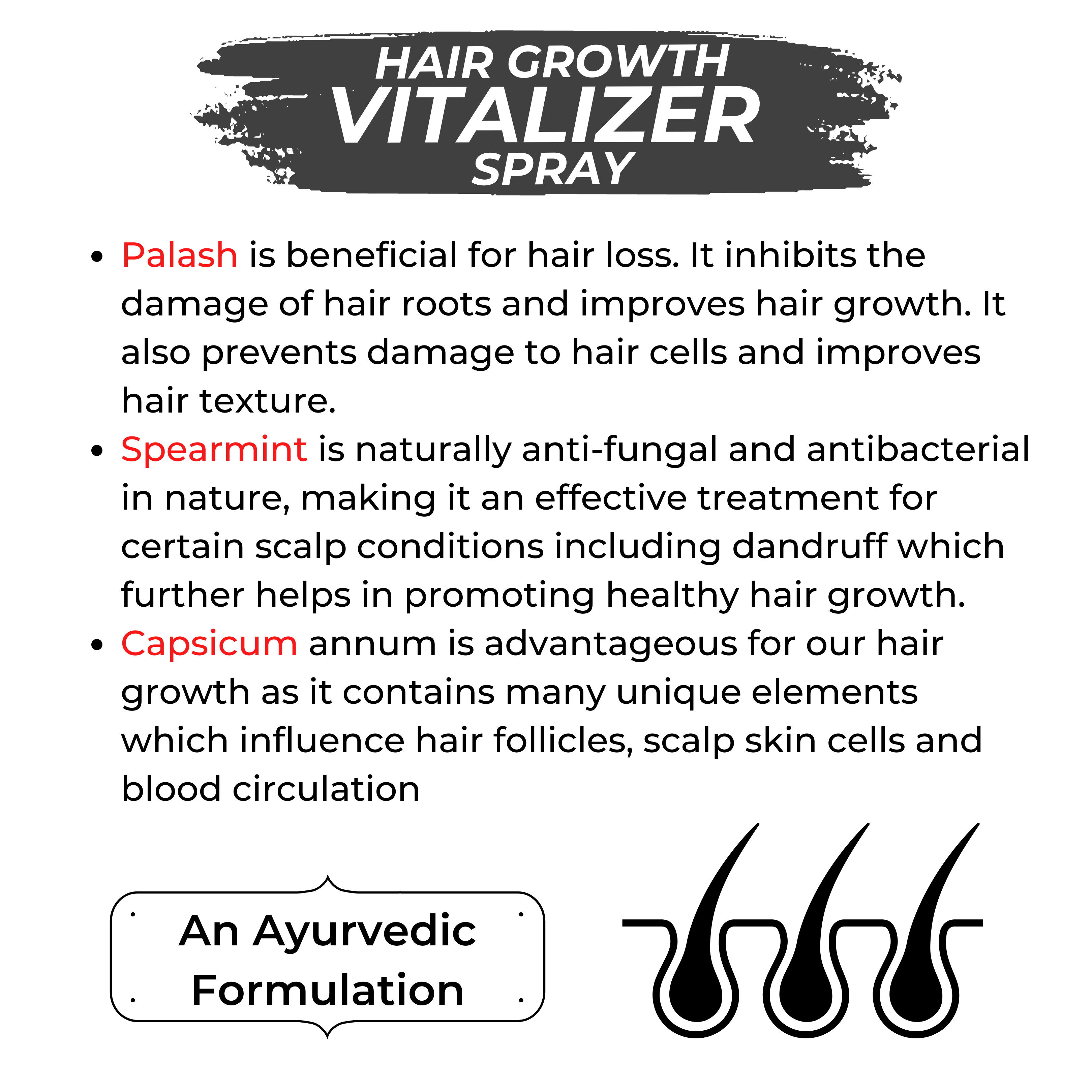 ingredients in hair growth vitalizer spray product