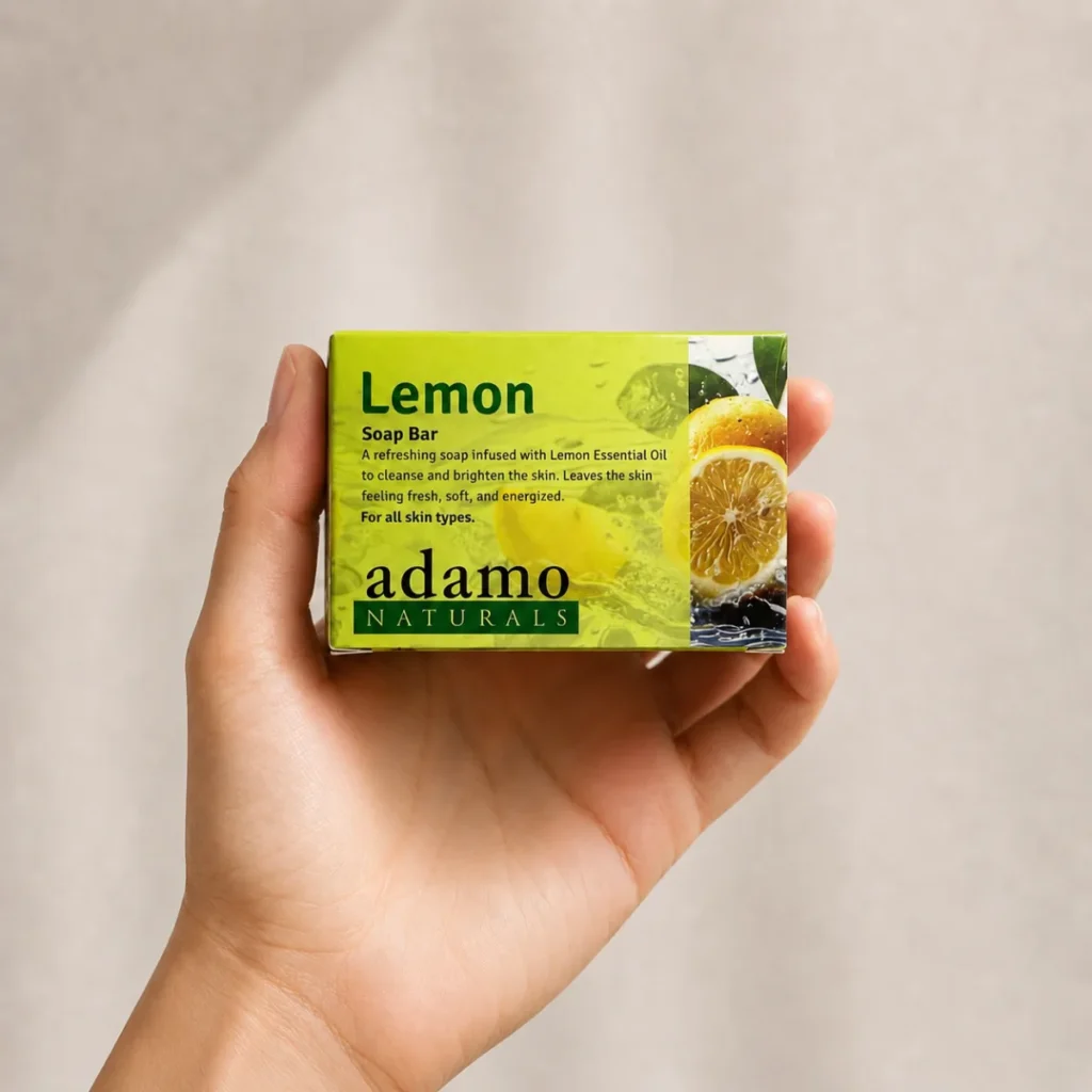 Lemon soap bar held in hand