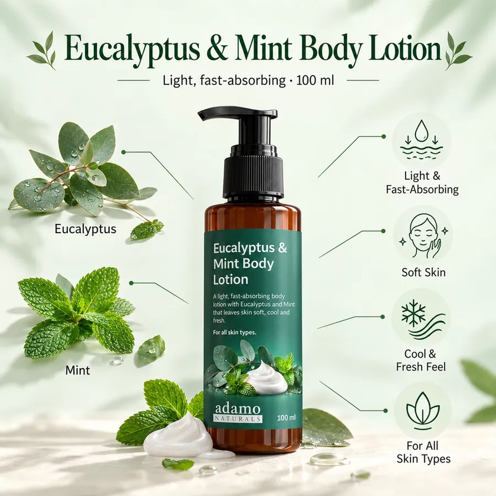Eucalyptus and Mint Body Lotion 100 ml ingredients and benefits - Adamo Naturals