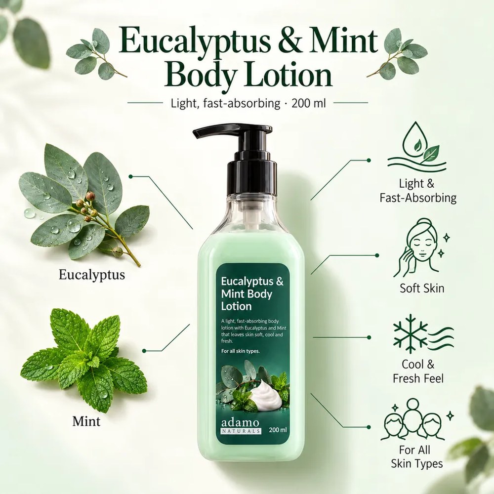 Eucalyptus and Mint Body Lotion 200 ml ingredients and benefits - Adamo Naturals